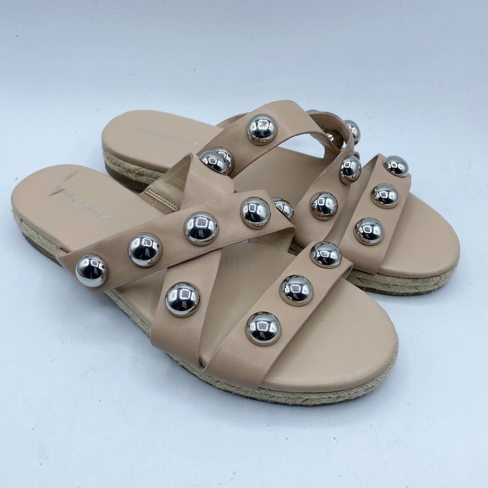 Marc Fisher Prisca Ball Studded Sandals Size 9.5M Tan Faux Leather